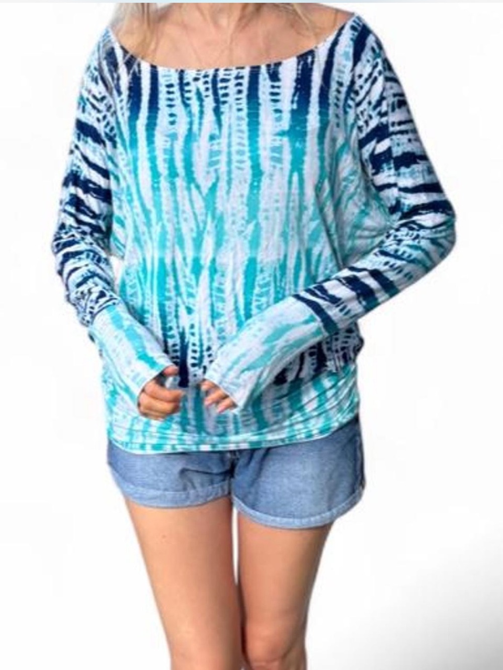 Boston proper tie dye pastel blue butter soft batwing long sleeve tunic blouse S